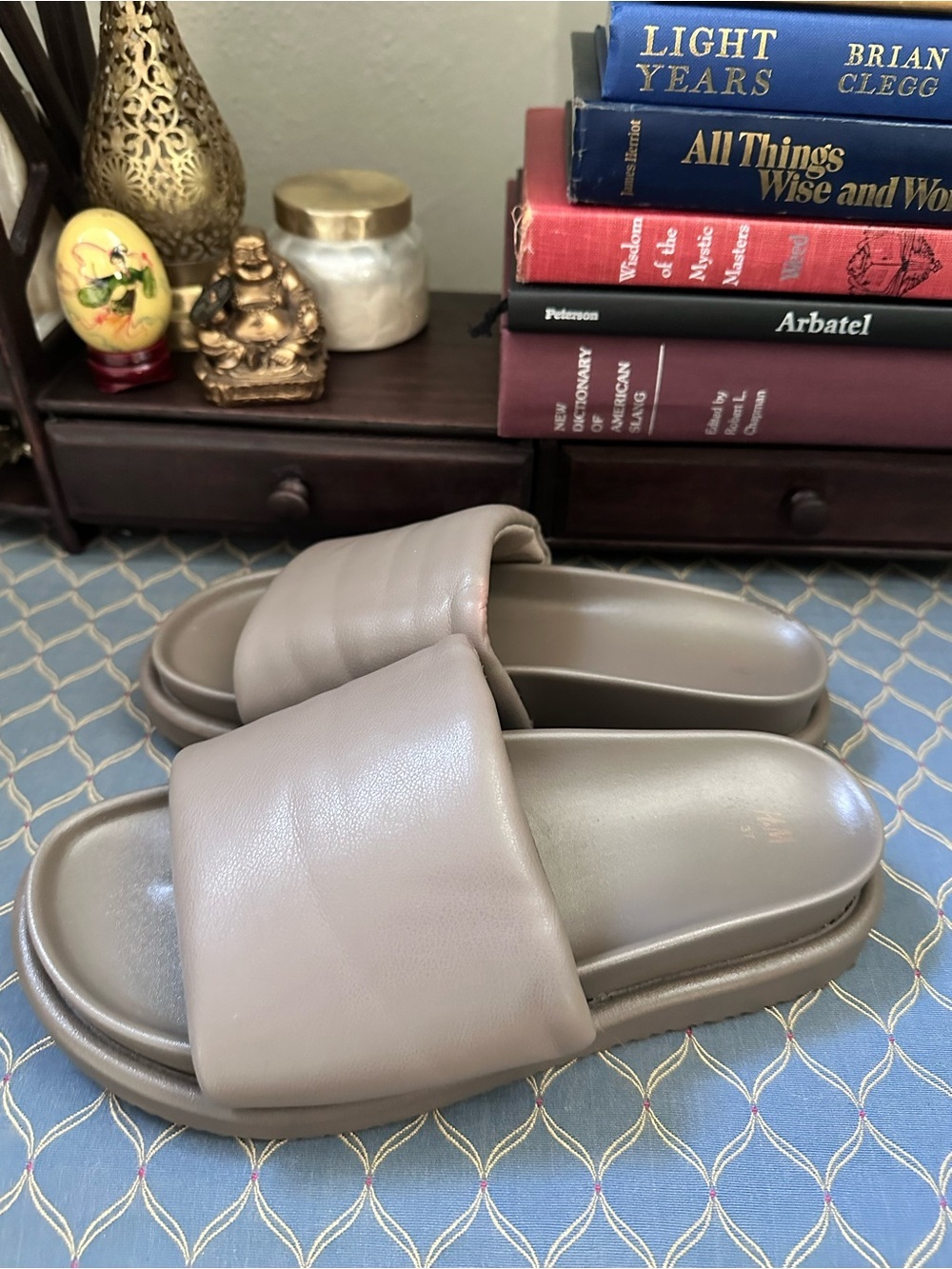 H&M Padded Platform Slide Sandals Taupe Size 37/6.5